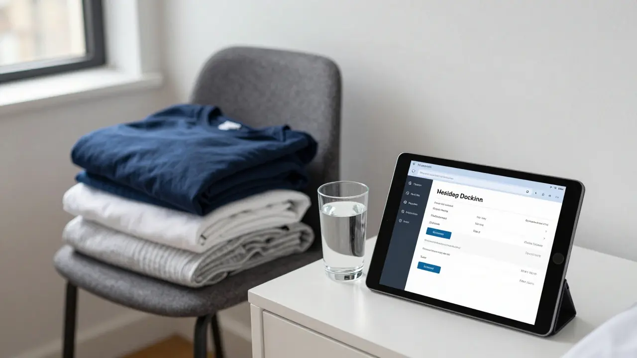 A tidy, well-kept hotel room with signs of preparation and verified booking, emphasizing safety and cleanliness.