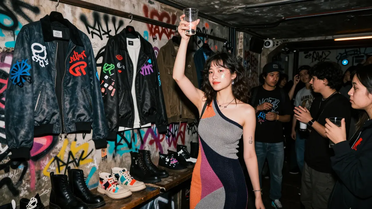 Bold, creative fashion in a graffiti-covered basement at The Punch Bowl, no logos, pure self-expression.