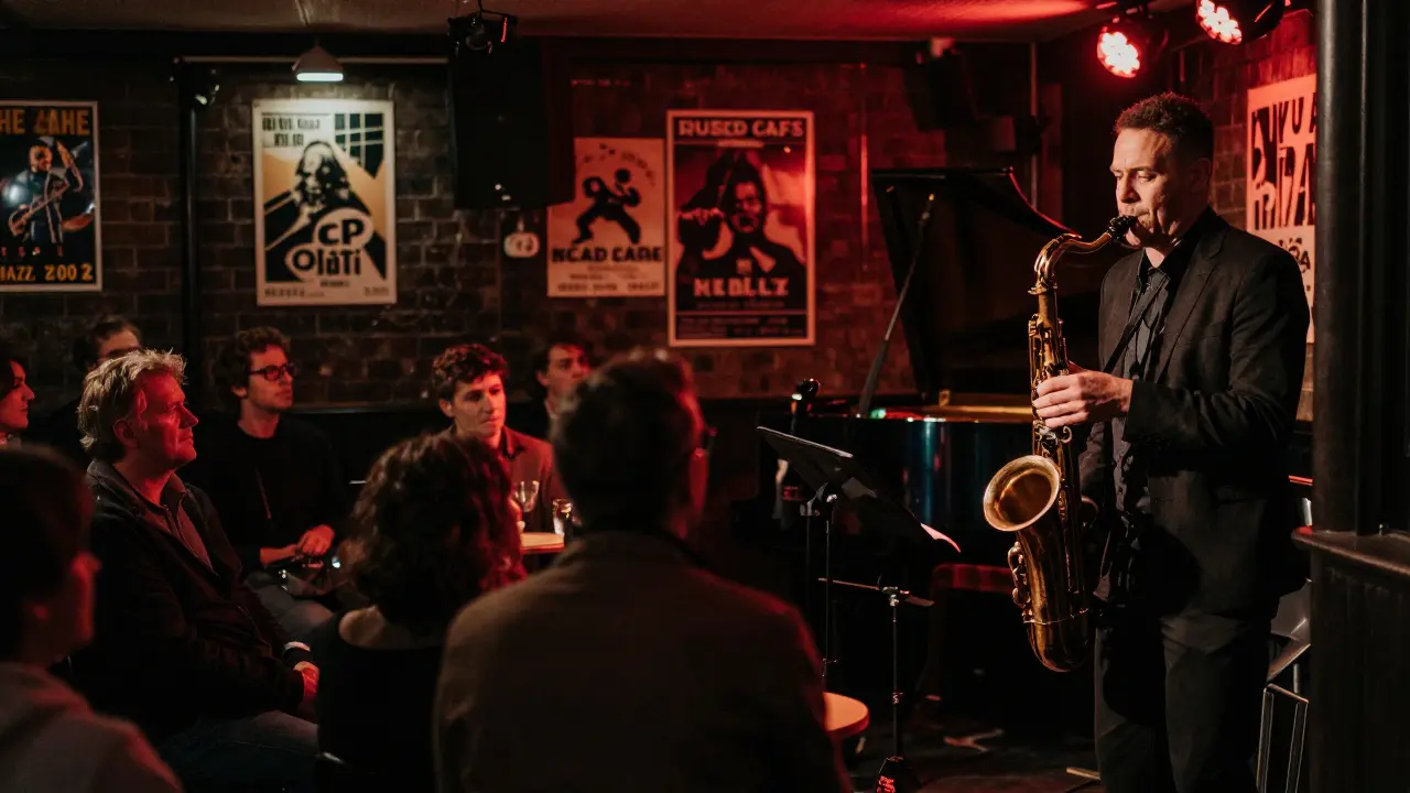 A lone listener enjoying a jazz performance at The Jazz Cafe in Camden.