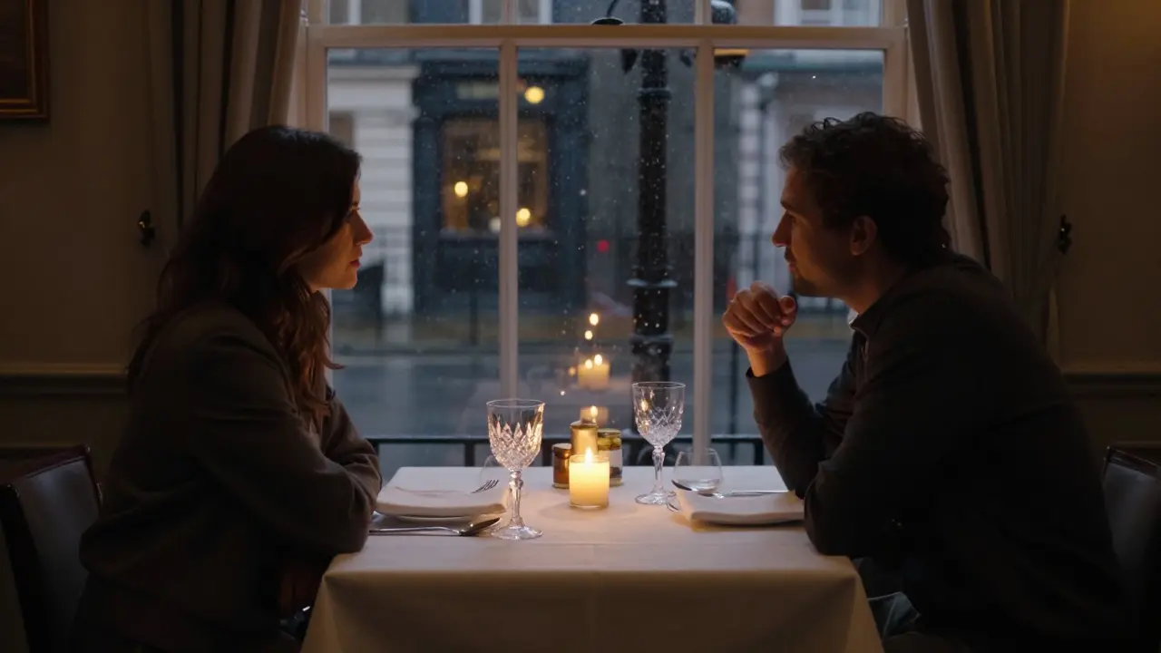 Romantic candlelit dinner for two in luxury lounge.